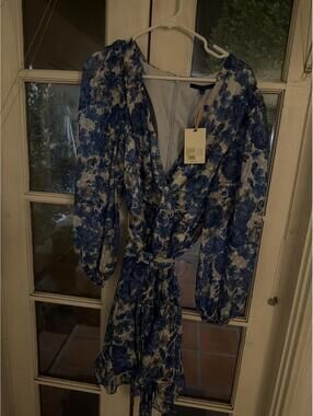 Alex Marie Blue Floral Long Sleeve Wrap Dress Size 14 NWT